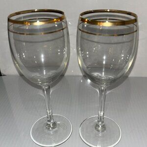 Wine Glasses, Set of Six, Double Gold Band, Mid-Century